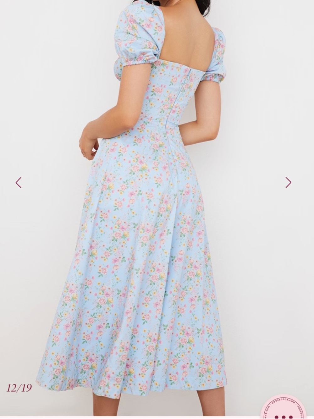 House of CB Tallulah Blue Floral Puff Sleeve Midi Dress - Picture 4 of 5